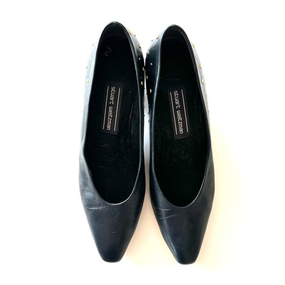 Vintage Stuart Weitzman Black Leather Gold Studded Kitten Heels - Picture 4 of 4